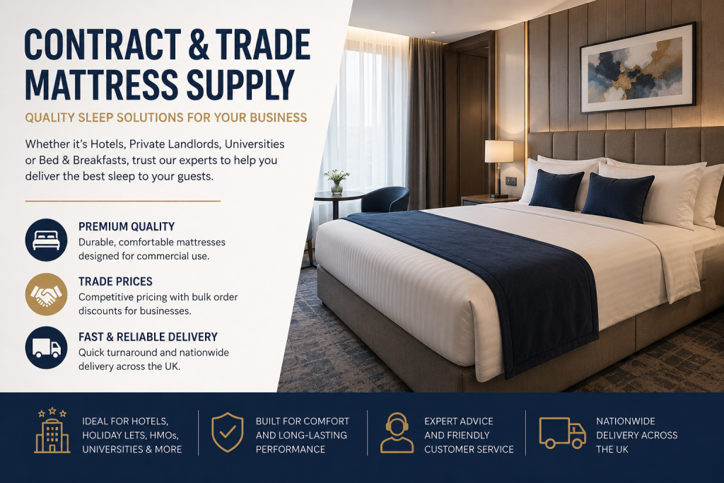 ChatGPT Image May 17 2026 08_22_25 AM - Nexa Healthy Sleep Mattress Promotional banner showing a hotel-style bedroom on the right and a left pane with headline and three benefits (premium quality, trade prices, fast & reliable delivery).