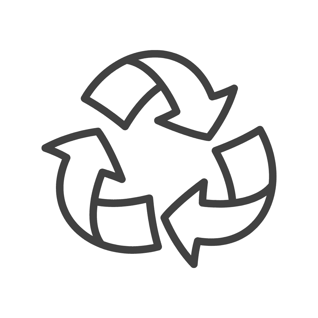 Recycling symbol with three chasing arrows on a black background, representing sustainability.