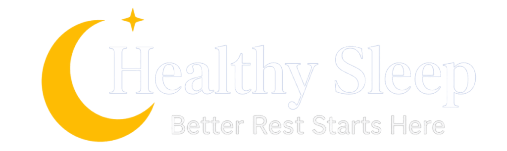 Logo of Healthy Sleep: yellow crescent moon and star with the slogan 'Better Rest Starts Here' on black background.