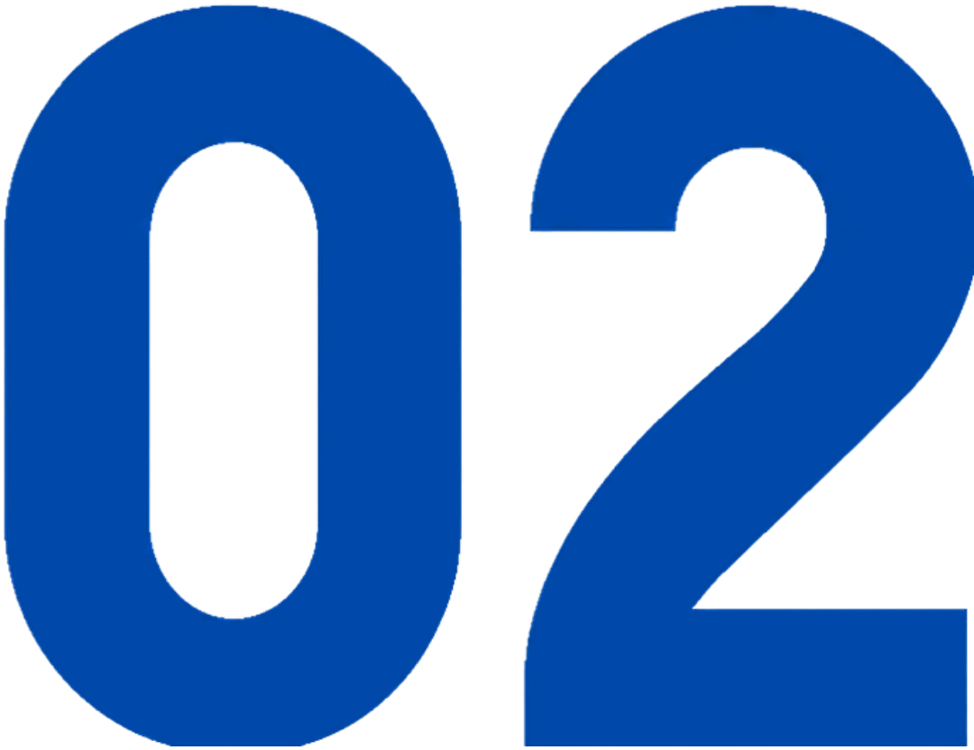 Blue bold number 02 on a black background